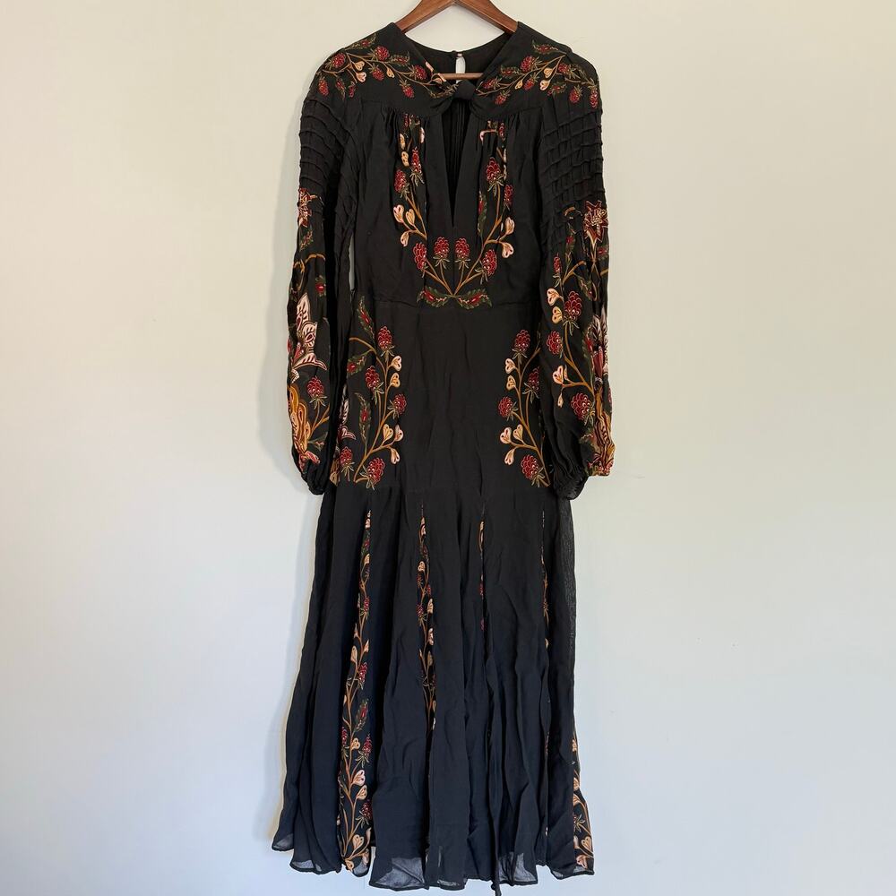 Farm Rio Black Berry Garden Long Sleeve Pleated Maxi Dress Size S - Picture 6 of 12